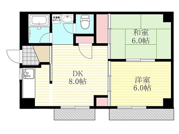 グランドハイツ大西 ｜大阪府大阪市東淀川区豊里２丁目(賃貸マンション2DK・2階・40.20㎡)の写真 その2