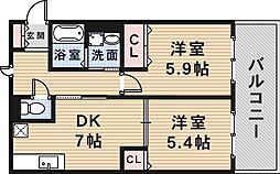 メイプルコート旭丘A棟・B棟 1階2DKの間取り