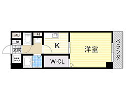 フローライト蛍池 7階ワンルームの間取り