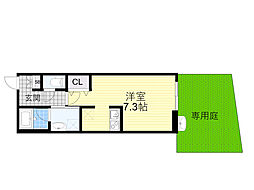 ウェルスクエア池田天神 1階ワンルームの間取り