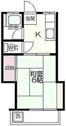 第1小幡ハイツ 2階1Kの間取り