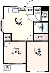 成城3番館 1階2DKの間取り