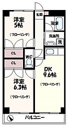 フレアつつじヶ丘 3階2LDKの間取り