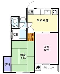 深大寺コーポ 2DKの間取図画像