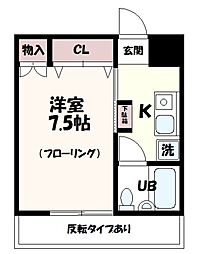 ベルエール調布 1Kの間取図画像