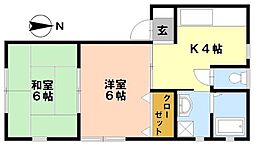 コーポコージ 1階2Kの間取り