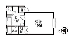 マーセルキリマンジャロA棟 1階1Kの間取り