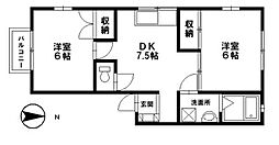 ローゼンハイム 2階2DKの間取り