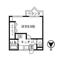 ルミエール八日市 1階1Kの間取り