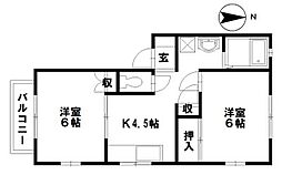 グリンフェイヴァ 101 1階2Kの間取り