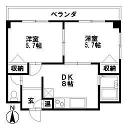 プルミィエ・シンワ 2DKの間取図画像