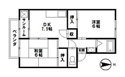プレジール白山 2DKの間取図画像