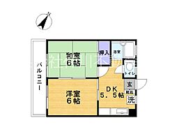 東京メトロ千代田線 北綾瀬駅 徒歩14分の賃貸マンション 1階2DKの間取り