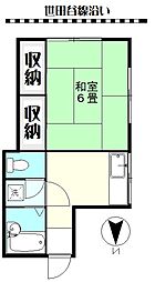 東急世田谷線 世田谷駅 徒歩2分の賃貸アパート 2階1Kの間取り