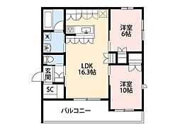 Maison Yuki 2階2LDKの間取り