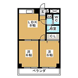 サントル・ヴィラージュIII 3階2LDKの間取り