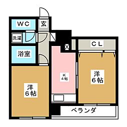 ビジュアルシティ 6階2Kの間取り