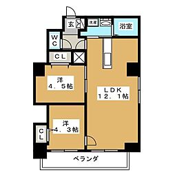 グランデュール富士 11階2LDKの間取り