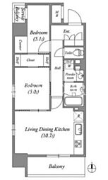 コスモグラシア三ノ輪 2LDKの間取図画像
