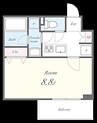 レーヴ・マノワール 1Kの間取図画像