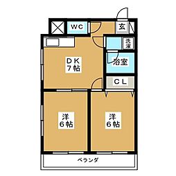 サントル・ヴィラージュ3 2DKの間取図画像