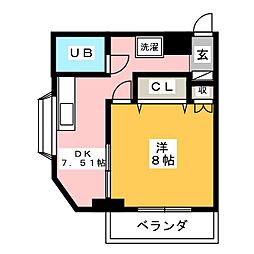 第一中清ビル 1Kの間取図画像