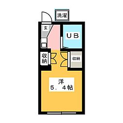 アーバンリゾート3号館 1階ワンルームの間取り