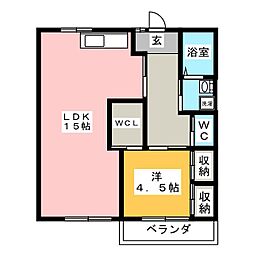 平塚ハイツＡ 2階1LDKの間取り