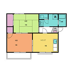 フラワーハイツ 2階2DKの間取り
