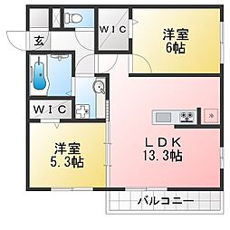 グラシューズ 2LDKの間取図画像