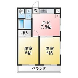 フラワーハイム 2DKの間取図画像