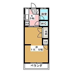 クラカタコーポ 1Kの間取図画像