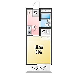 エコーハイツ英 1Kの間取図画像