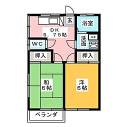 フラワーイン宮本 2DKの間取図画像