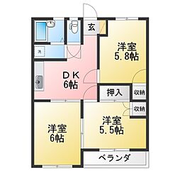貫井コーポ 3DKの間取図画像