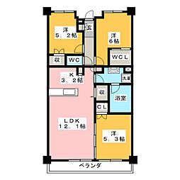 グランカーサ北浦和 6階3LDKの間取り