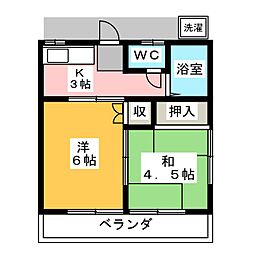 カナディアンハイツヤマザキ 2階2Kの間取り