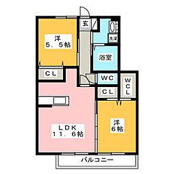 カーザさくら 2LDKの間取図画像