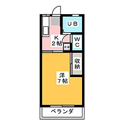 リッシェル東大宮 2階1Kの間取り