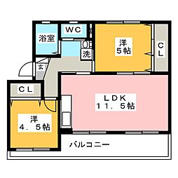 北袋住宅 2LDKの間取図画像
