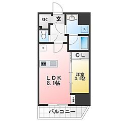 シーフォルム大宮 1LDKの間取図画像