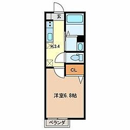 栗原ハイツB棟 1Kの間取図画像