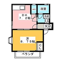 鈴蘭荘6号棟 2階1DKの間取り