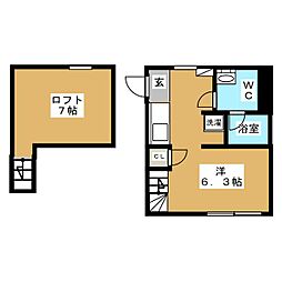 Well Pine 2階1Kの間取り