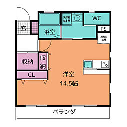 アヴィル旭町II 2階ワンルームの間取り