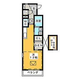 ルネス　ロマネガーデン 1階ワンルームの間取り