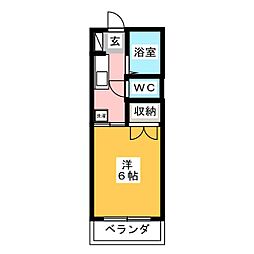 雅コーポA 1Kの間取図画像