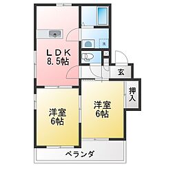 アパートメント・294番館B棟 2LDKの間取図画像