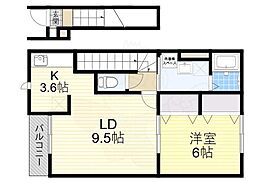 アムール Luster 2階1LDKの間取り
