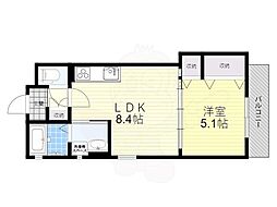 京阪本線 萱島駅 徒歩6分の賃貸アパート 1階1LDKの間取り